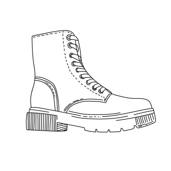 Skizzieren Sie Eine Linienzeichnung Des Stiefelschuh Symbols Silhouette Auf Weißem — Stockvektor