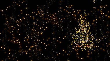 Noel çelenkleri siyah arka planda Noel ağacı siluetiyle