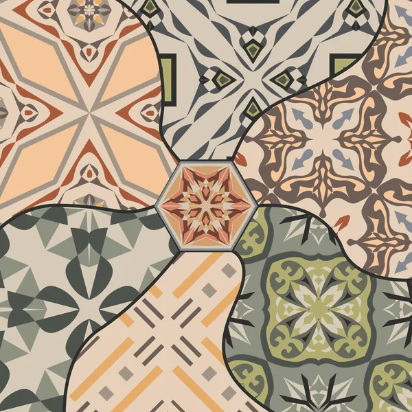 Vektormosaik Patchwork Muster Vintage Dekorative Collage Hintergrund Portugiesisch Arabisch Türkisch — Stockvektor