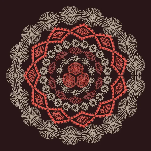 Ornement Rond Vectoriel Dans Style Ethnique Mandala Géométrique Avec Motifs — Image vectorielle