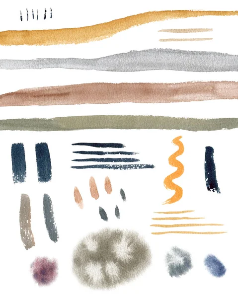 Çizgili Benekli Suluboya Seti Skandinav Tarzında Pastel Renk Tasarım Elementlerinin — Stok fotoğraf