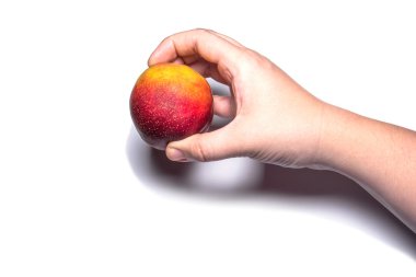 Şeftali izole kadın el
