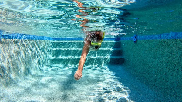 Hombre Nadando Estilo Libre Una Piscina Agua Clara Día Soleado —  Fotos de Stock