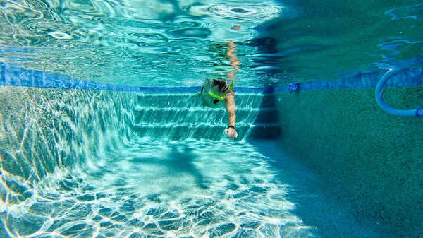 Hombre Nadando Estilo Libre Una Piscina Agua Clara Día Soleado —  Fotos de Stock