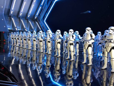 Orlando, FL USA- 4 Şubat 2020: Hollywood Stüdyoları Walt Disney World, Orlando, Florida 'da Direniş Yıldız Savaşlarının Yükselişi' ndeki Fırtına Birlikleri.
