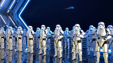Orlando, FL USA- 4 Şubat 2020: Hollywood Stüdyoları Walt Disney World, Orlando, Florida 'da Direniş Yıldız Savaşlarının Yükselişi' ndeki Fırtına Birlikleri.