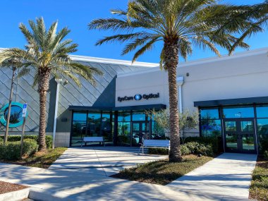 Orlando, FL USA - 29 Şubat 2020: Laureate Park Laka Nona, Florida 'daki Göz Hekimliği Dükkanı