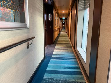 Orlando, FL USA - January 8, 2022: A hallway on a cruise ship. clipart