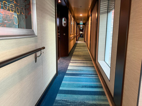 Orlando, FL USA - January 8, 2022: A hallway on a cruise ship.