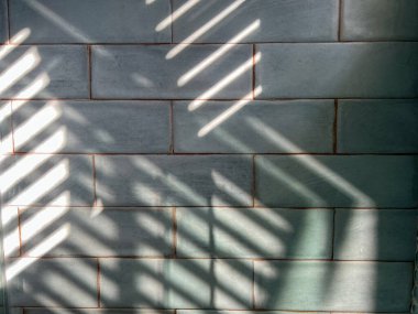 Banyodaki gölgeli bir fayans duvarı arka plan olarak kullanılabilir..