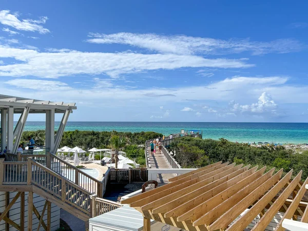 Watercolor Usa July 2022 Aerial View Beach Blue Umbrella Lounge — Foto Stock