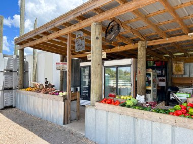 Orlando, FL USA - July 31, 2022: The fruit and vegetable stand at Mick Farms in Orlando, Florida.  Concept farm to table.