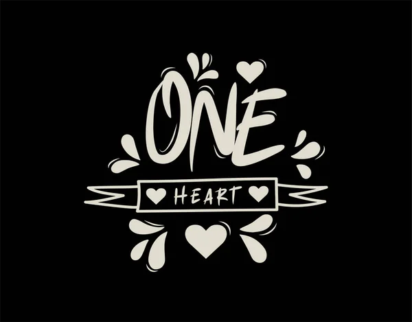 One Heart Lettering Text Black Background Vector Illustration Typography Poster — Stock Vector