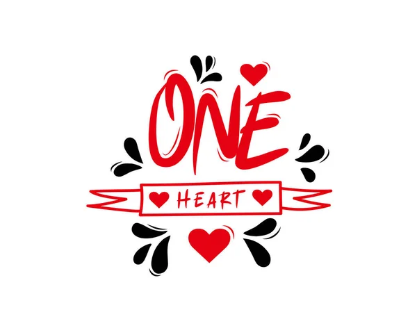 One Heart Lettering Text White Background Vector Illustration Typography Poster — Stock Vector