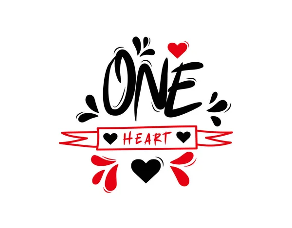 One Heart Lettering Testo Sfondo Bianco Nell Illustrazione Vettoriale Poster — Vettoriale Stock