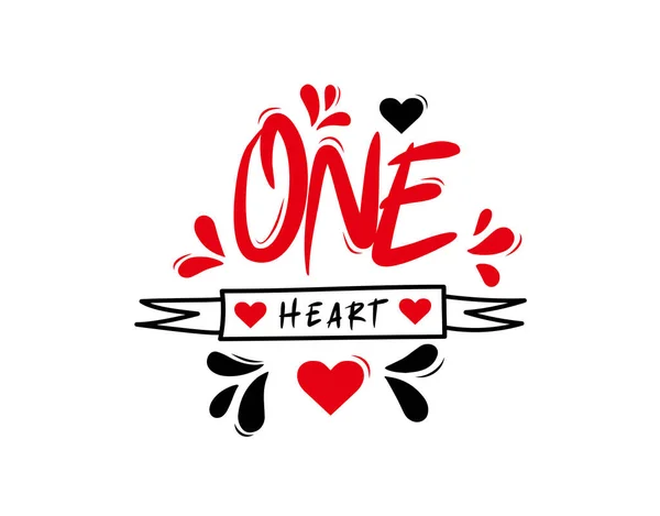 One Heart Lettering Testo Sfondo Bianco Nell Illustrazione Vettoriale Poster — Vettoriale Stock