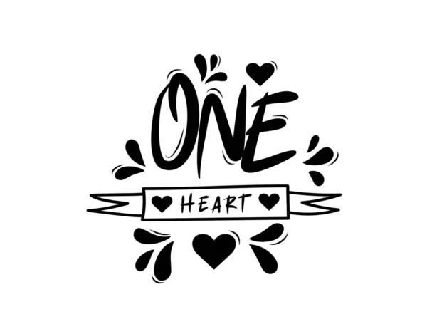 One Heart Lettering Testo Sfondo Bianco Nell Illustrazione Vettoriale Poster — Vettoriale Stock