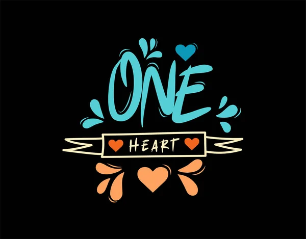 One Heart Lettering Text Black Background Vector Illustration — Stock Vector