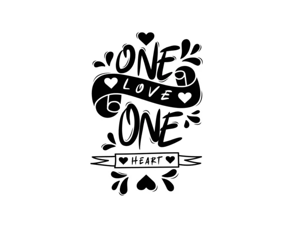 One Love One Heart Bokstäver Text Vit Bakgrund Vektor Illustration — Stock vektor