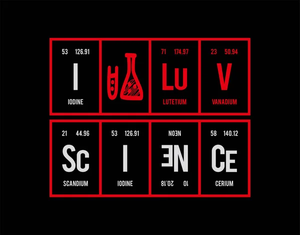 Love Science Periodic Table Elements Black Background Vector Illustration Inglés — Vector de stock