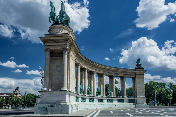 Heroes\' Square is one of the main squares in Budapest. Noted for statue complex featuring the Seven chieftains of the Magyars and other important Hungarian national leaders. Is one of the most-visited attractions in Budapest, Hungary.