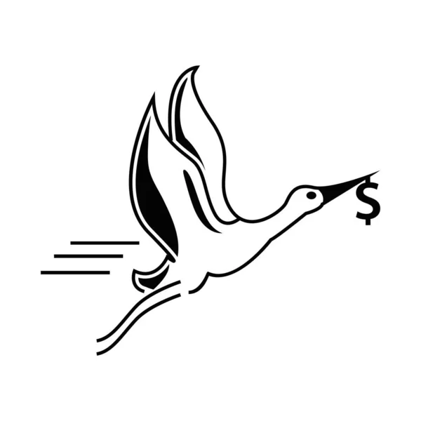 Egrets Vliegen Met Dollars Vector Illustratie Witte Achtergrond — Stockvector