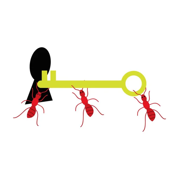 Hormiga Lleva Llave Pone Ojo Cerradura Concepto Resolución Problemas Diseño — Archivo Imágenes Vectoriales