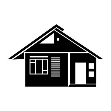 Siyah ev silueti ikon vektörü. Düz dizayn. Beyaz arkaplanda Vektör Resimleri.