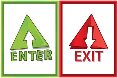 Vektör simgelerini girin ve çıkın. Düz dizayn. Beyaz arkaplanda Vektör Resimleri.