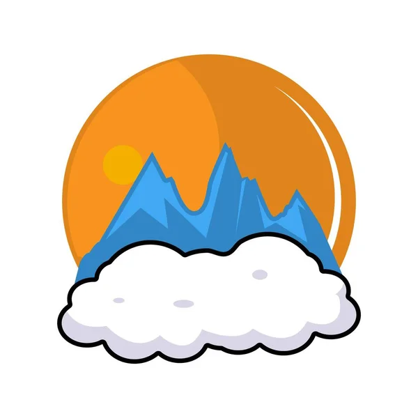Mountain Logo Med Fullmåne Och Moln Platt Design Vektor Illustration — Stock vektor