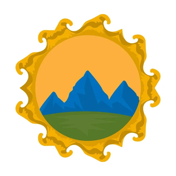 Mountain Logo Met Sun Vlak Ontwerp Vector Illustratie Witte Achtergrond — Stockvector