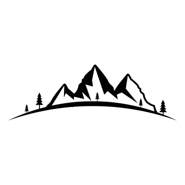 Siluet Gunung Dengan Cemara Rancangan Yang Datar Ilustrasi Vektor Pada Grafik Vektor