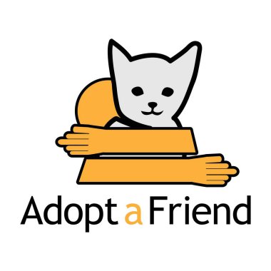 Kedi Simgesi kelimesi ile bir arkadaş edinin. Düz dizayn. Beyaz arkaplanda Vektör Resimleri.