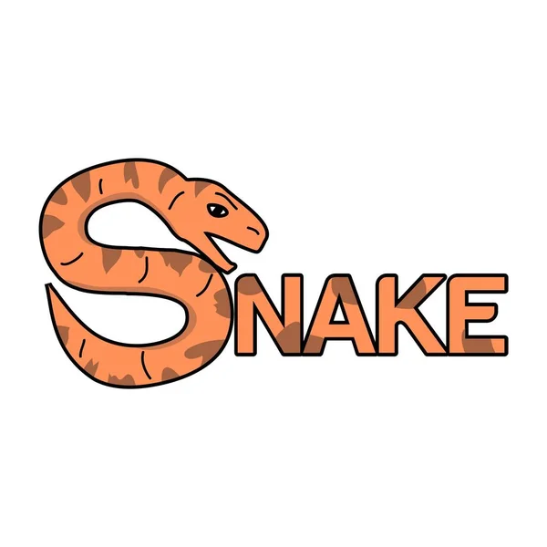 Snake Icon Met Het Woord Slang Vlak Ontwerp Vector Illustratie — Stockvector