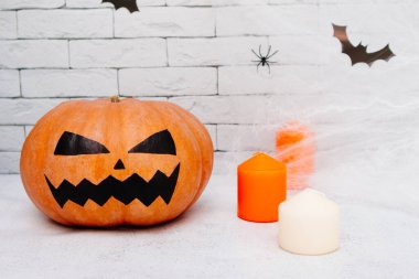 Cadılar Bayramı için portakallı balkabağı Jack.