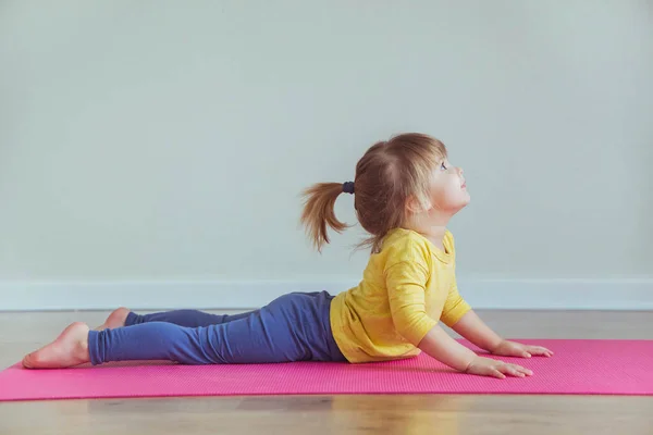 Charming Baby Doing Yoga Place Text — Stock Photo, Image