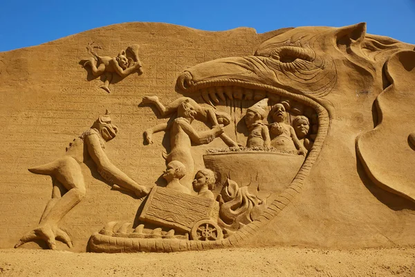 Sondervig Δανία Ιούνιος 2022 Διεθνές Φεστιβάλ Γλυπτικής Άμμου Διάβολος Καταβροχθίζει — Φωτογραφία Αρχείου