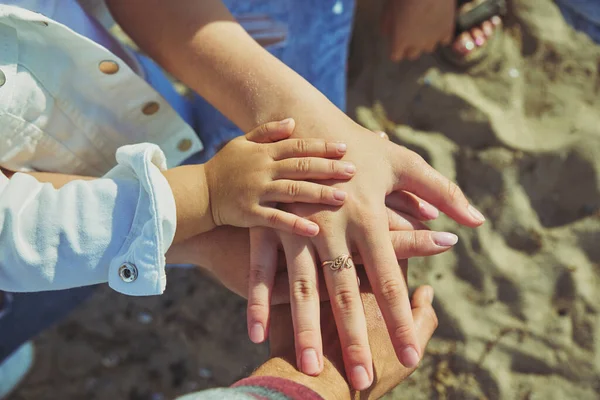 Happy Family Put Hands Together One Team — Stock Fotó