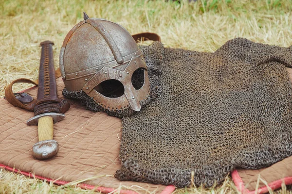 Old Viking Armor Yellowed Grass Viking Festival Denmark — Stock fotografie