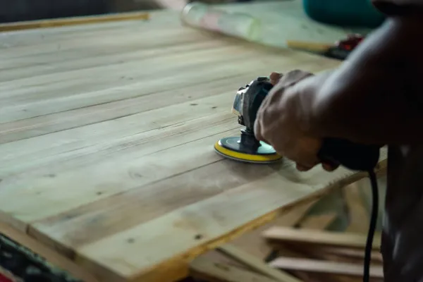 Asian Carpenter Build Furniture Products Slat Timber Wood Natural Hardwood — Stock Photo, Image