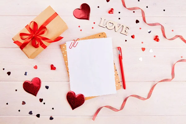 Sfondo San Valentino Foglio Bianco Scrivere Congratulazioni Dichiarazioni Amore Regalo — Foto Stock