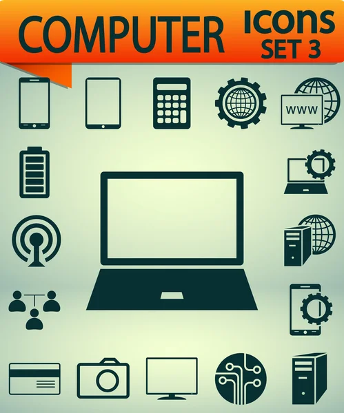 Icone del computer Set 3, illustrazione vettoriale. Stile di design piatto — Vettoriale Stock