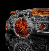 3D model auta na černém pozadí.