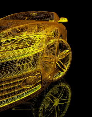 3D araba modeli siyah zemin.