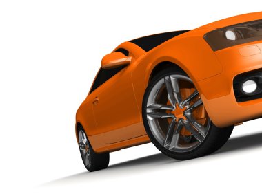 Beyaz bir arka plan üzerinde 3D sarı araba