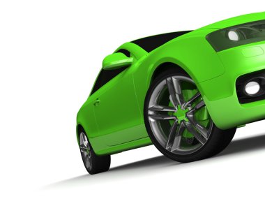 Beyaz arkaplanda yeşil bir araba