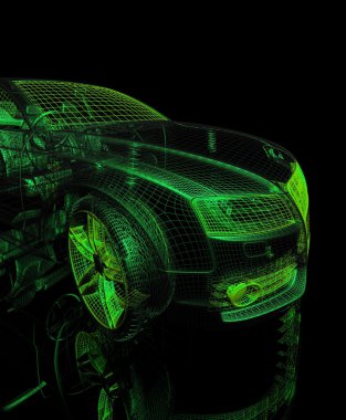 3D araba modeli siyah zemin.