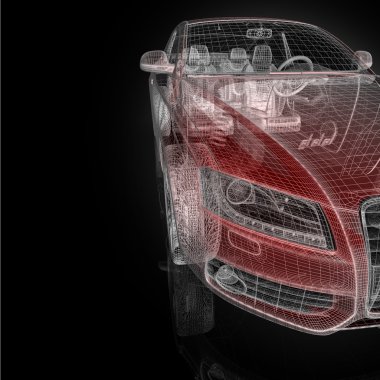 Araba 3d model siyah bir arka plan.