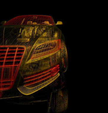 3D araba modeli siyah zemin.