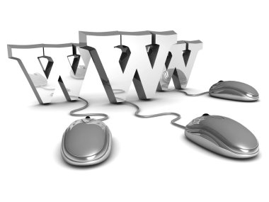 Bilgisayar faresi ve metin 'www'